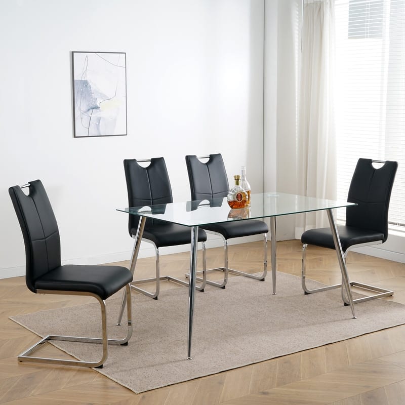 Modern Dining Room Chairs with Faux Leather Padded Seat and Chrome Metal Legs（Set of 4）