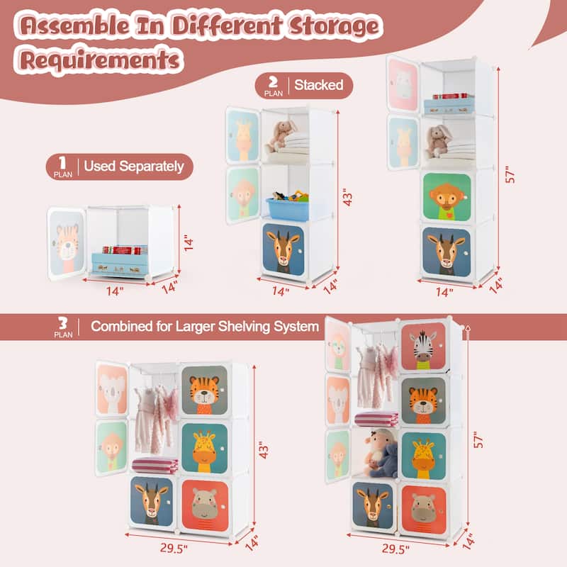 8-Cube Kids Wardrobe Baby Dresser Clothes Hanging Closet with Doors