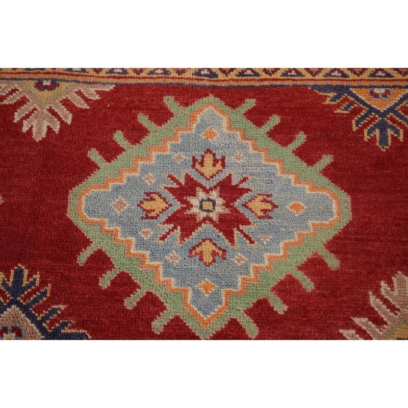 Red Geometric Kazak Area Rug Handmade Wool Carpet - 8'1" x 9'7"