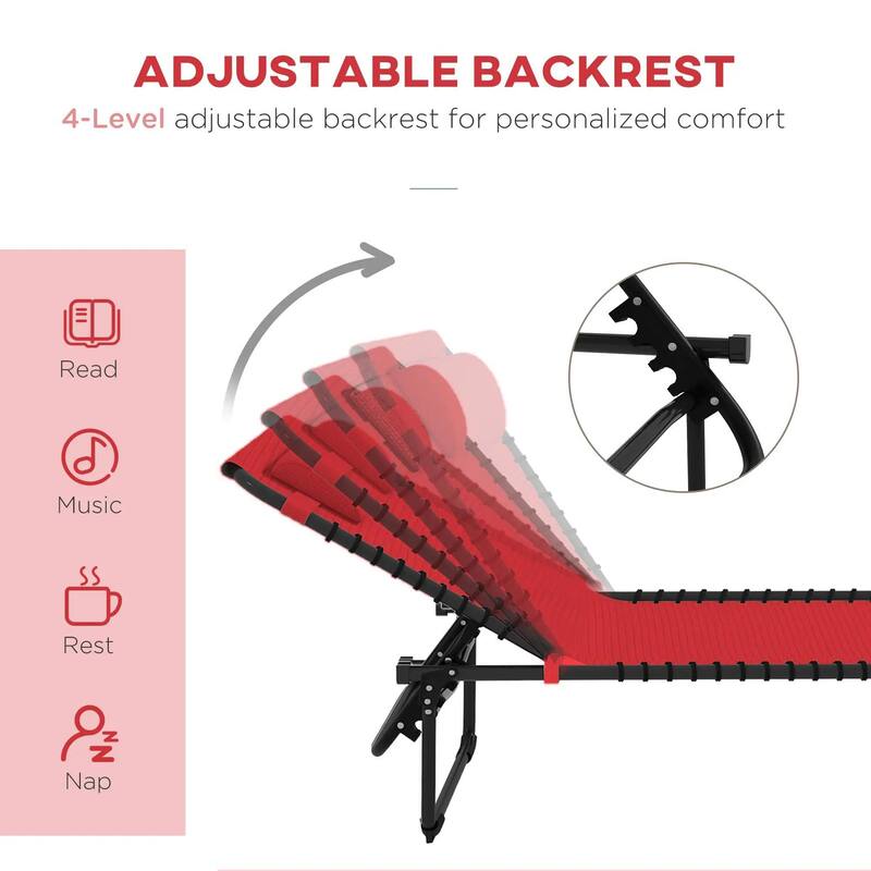Foldable Chaise Lounge,4-Pos Recline,Trifold Portable,Breathable Mesh