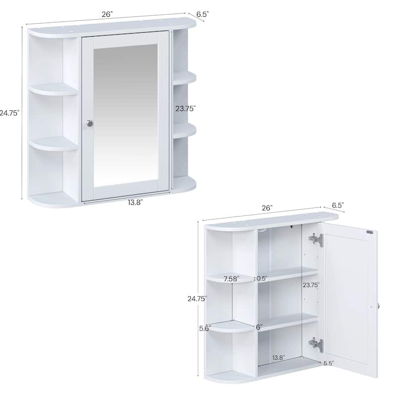 Christopher Knight Home - Modern Wall Mounted Medicine Cabinet with Mirror and Adjustable Shelves