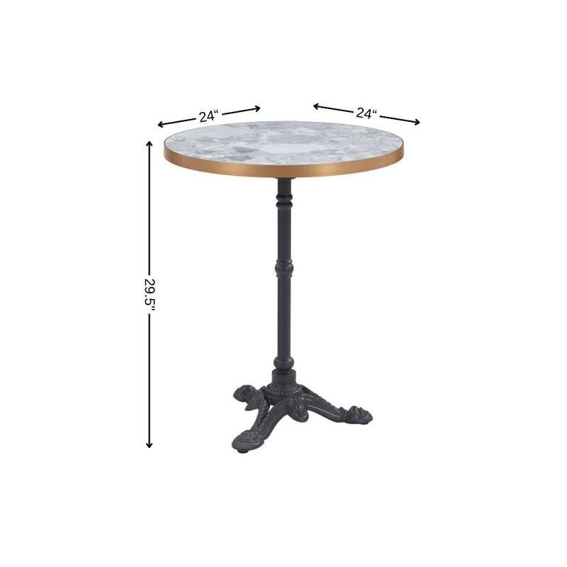 24" White And Black Wood And Aluminum Indoor Outdoor Pedestal Base Round Top Dining Table