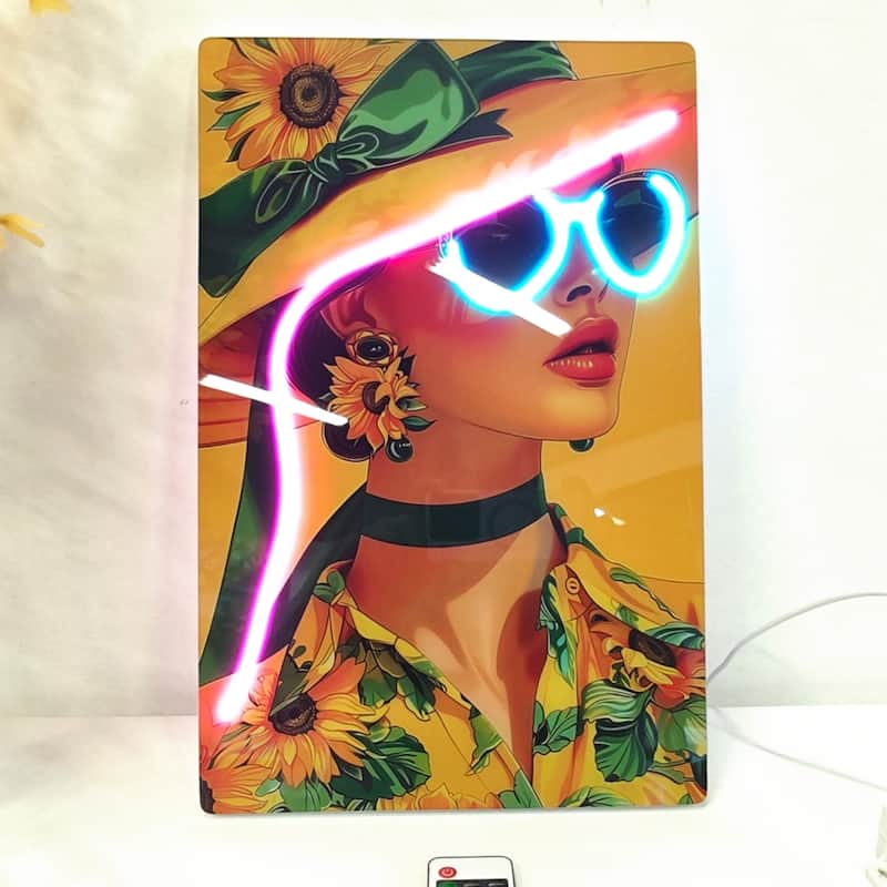 Fashion Girl LED Wall Art - Acrylic Lighted Artwork with Neon Effect, Stylish Illuminated Picture - 16 x 24