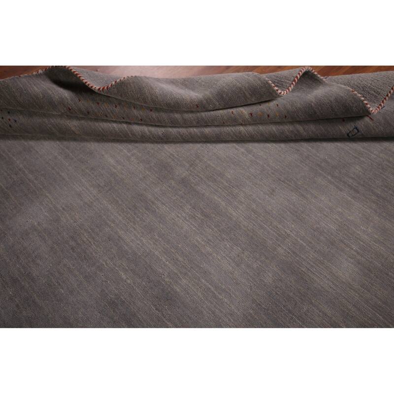 Gray Gabbeh Rug Hand-Knotted Wool Carpet - 8'1"x 9'9"