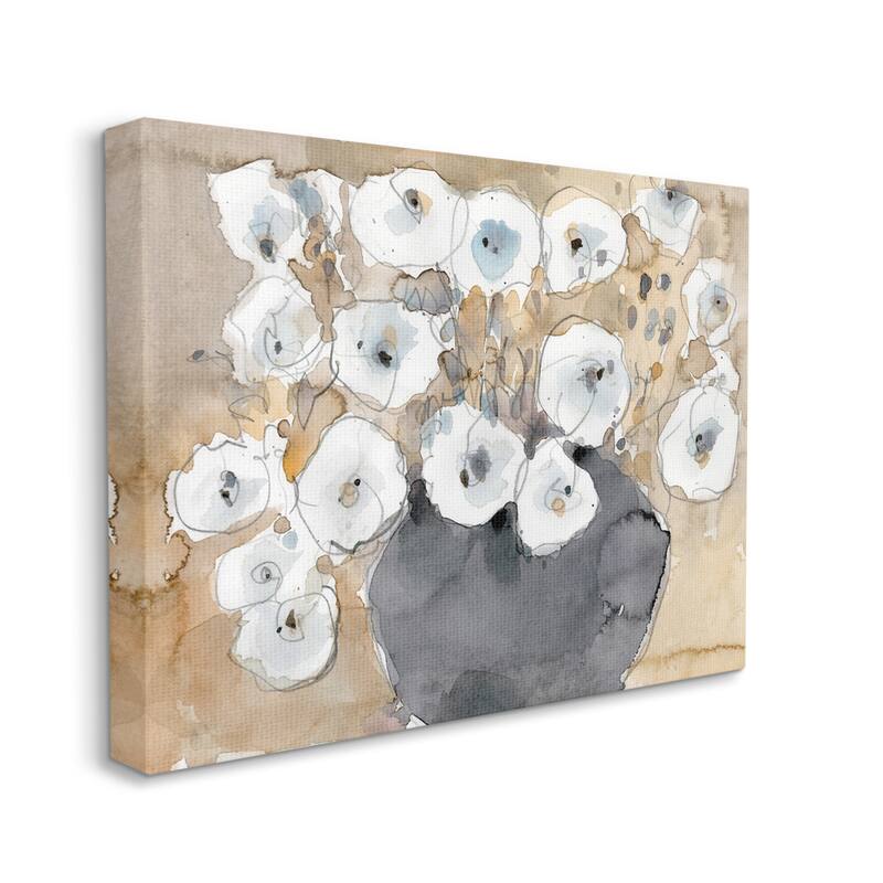Stupell Abstract White Blossom Bouquet Neutral Grey Brown Canvas Wall Art - 16 x 20