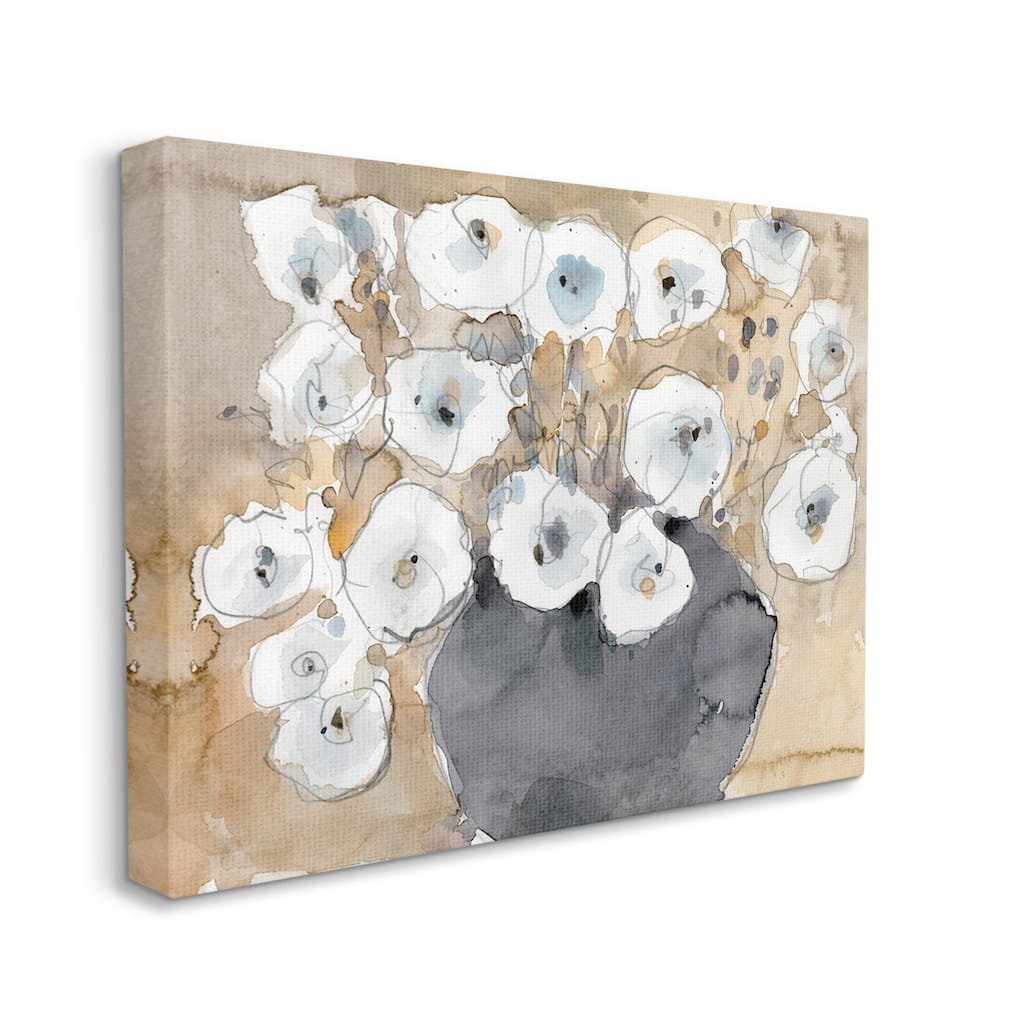 Stupell Abstract White Blossom Bouquet Neutral Grey Brown Canvas Wall Art