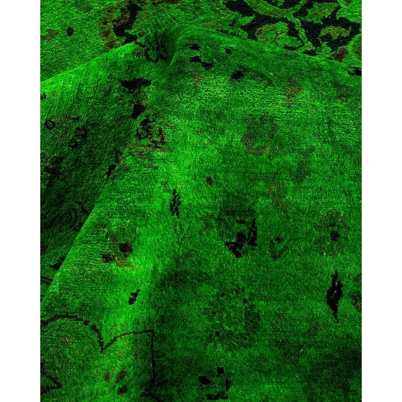 Overton Hand Knotted Wool Vintage Inspired Modern Contemporary Overdyed Green Area Rug - 8' 1" x 10' 7"
