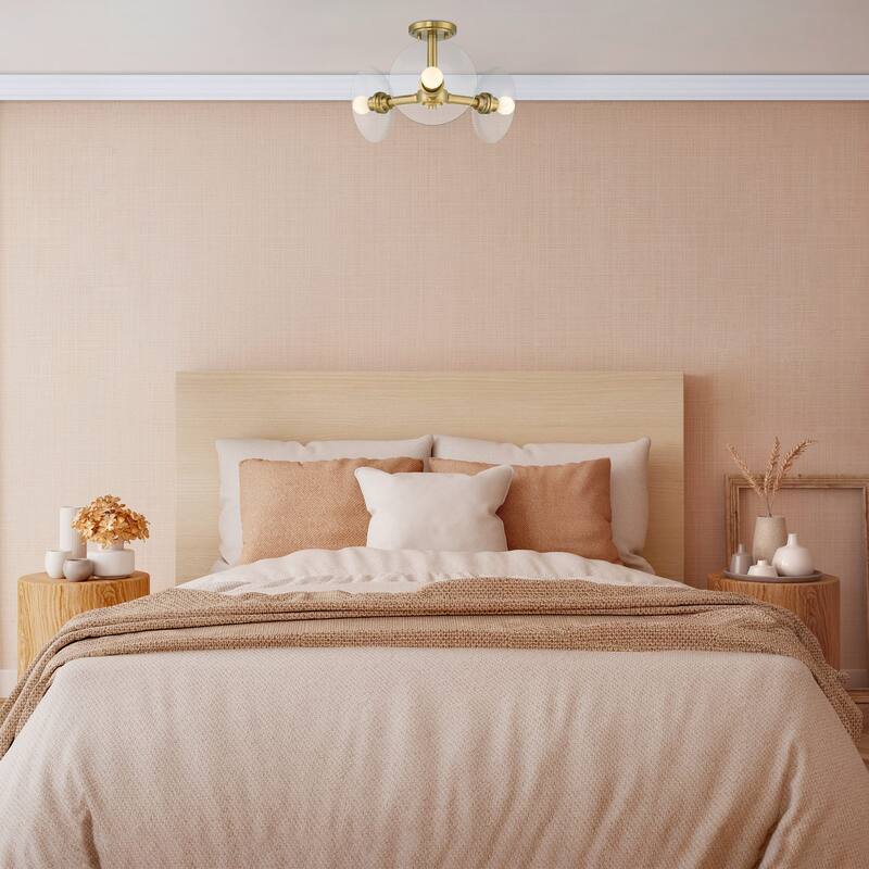 Litto 14.75 in. 3-Light Brushed Gold Modern Semi Flush Mount Light