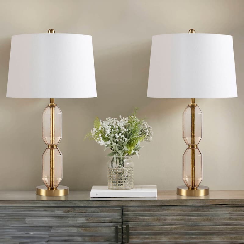 Modern Geometric Table Lamp with Fabric Shade and LED Bulb Included