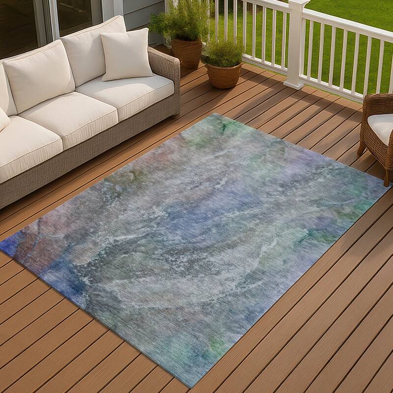 Machine Washable Indoor/ Outdoor Abstract Watercolor Chantille Rug - Blue - 2'6" x 3'10"