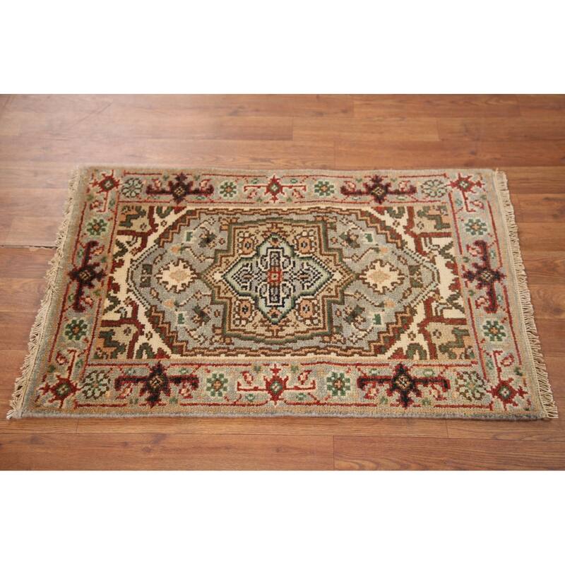 Hand Knotted Oriental 100% Wool Carpet Traditional Medallion Greys & Charcoal Heriz (serapi) Area Rug - 3' 0'' X 2' 0''