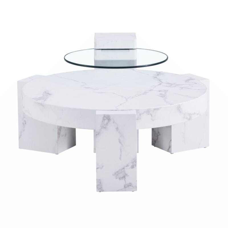 A modern, fashionable, and durable marble textured MDF coffee table with a side table