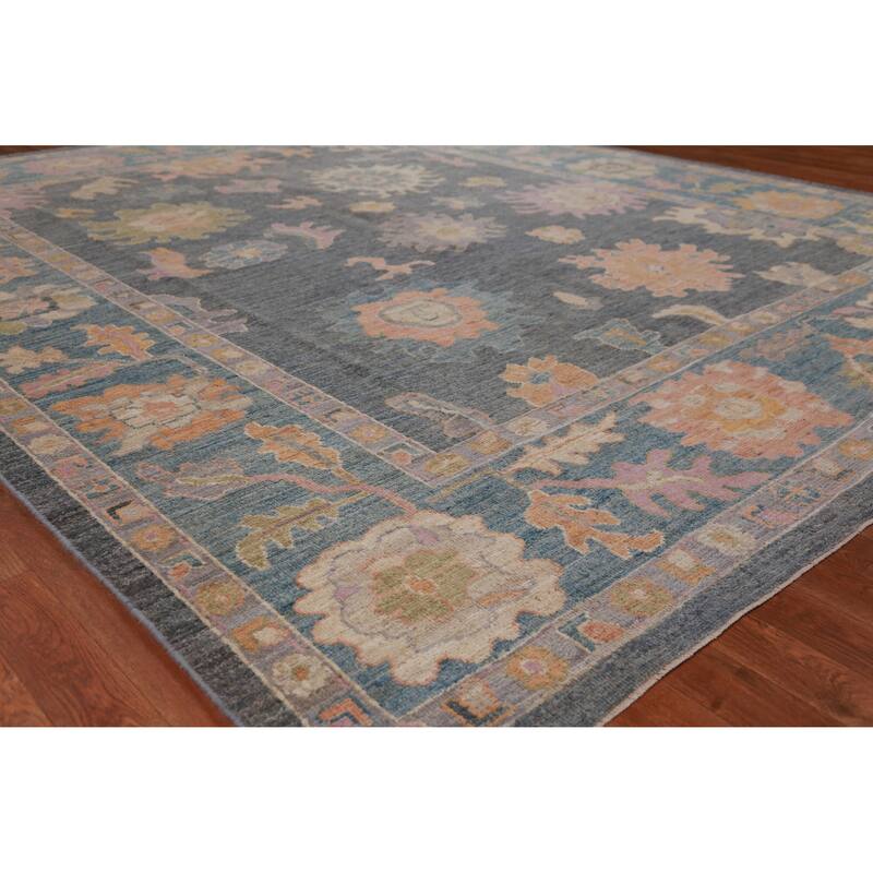 Hand Knotted Oriental 100% Wool Carpet Transitional All-Over Navy Blue & Blues Oushak Area Rug - 10' 0'' X 8' 2''