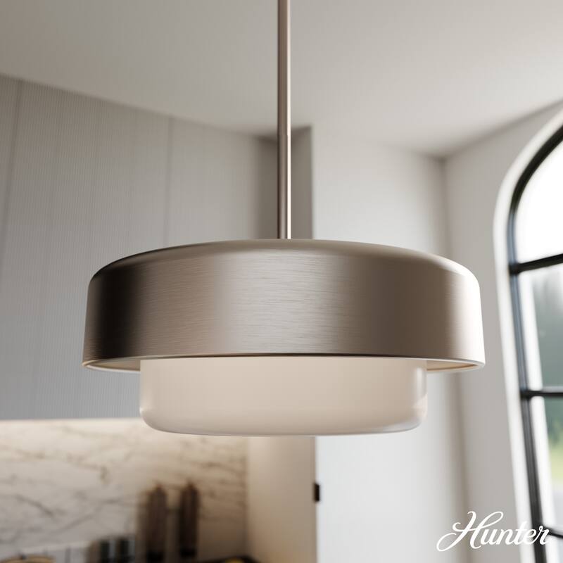 Hunter Station Modern Minimalist Pendant - Mid-Century, Retro, Transitional - 14" 2 Light - Brushed Nickel