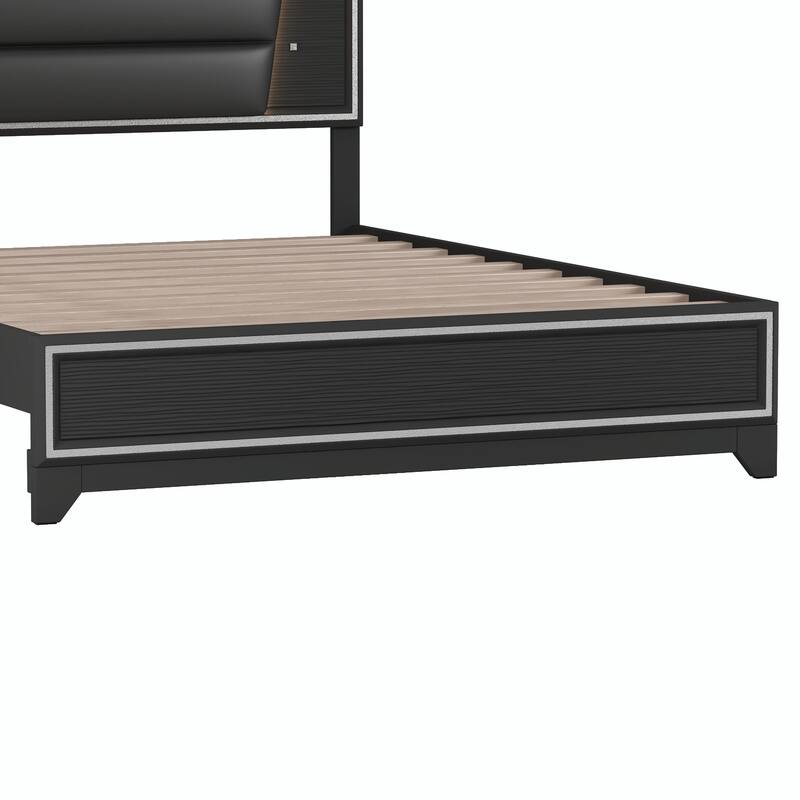 PU Upholstered Bed with LED Light Strips and Sparkling Shiny Headboard