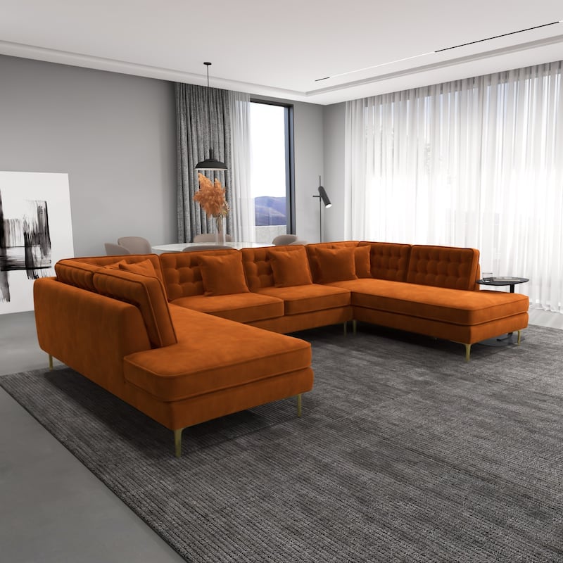 Cales Modern Living Room U-Shaped Velvet Corner Sectional Couch