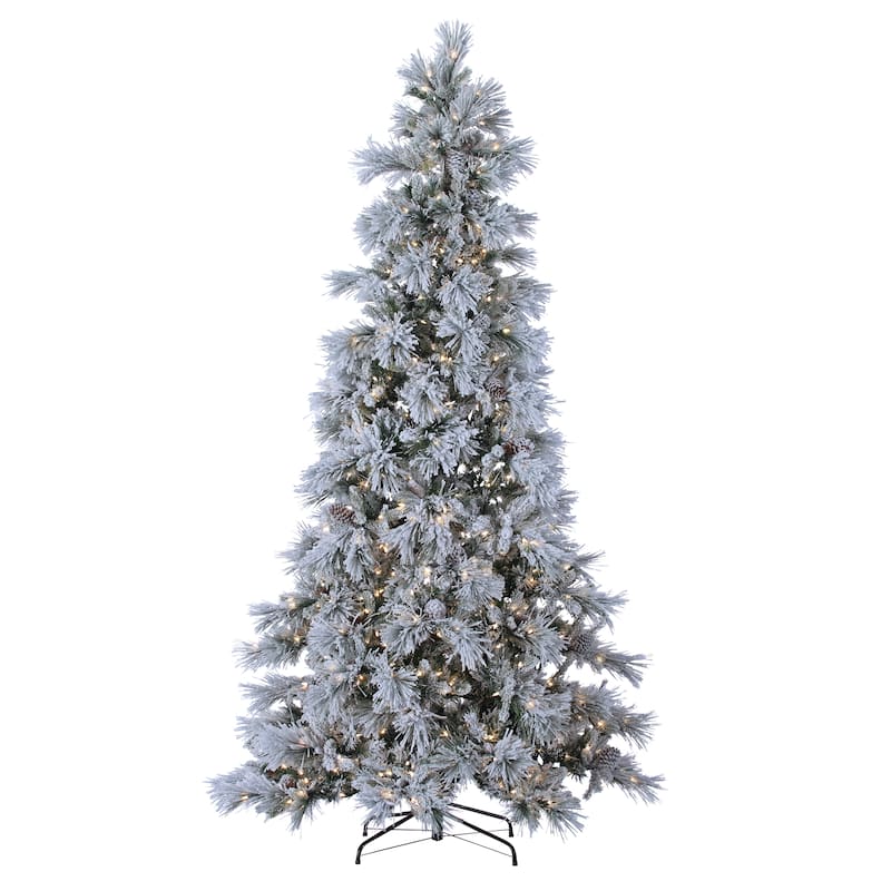 9 Foot Pre Lit Lightly Flocked Snowbell Pine with 900 Twinkling Lights - N/A