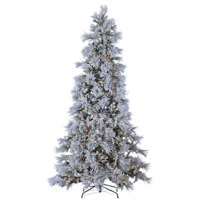 9 Foot Pre Lit Lightly Flocked Snowbell Pine with 900 Twinkling Lights - N/A