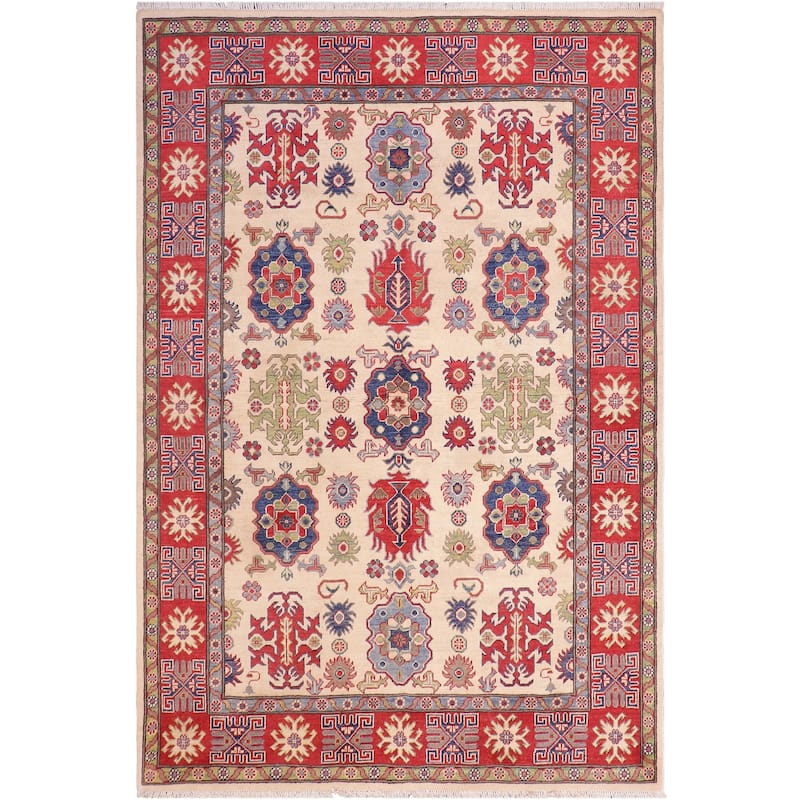 Southwestern Kazak Reese Natural/Red Wool Rug - 5'6'' x 7'8''