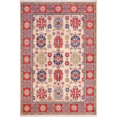Southwestern Kazak Reese Natural/Red Wool Rug - 5'6'' x 7'8''