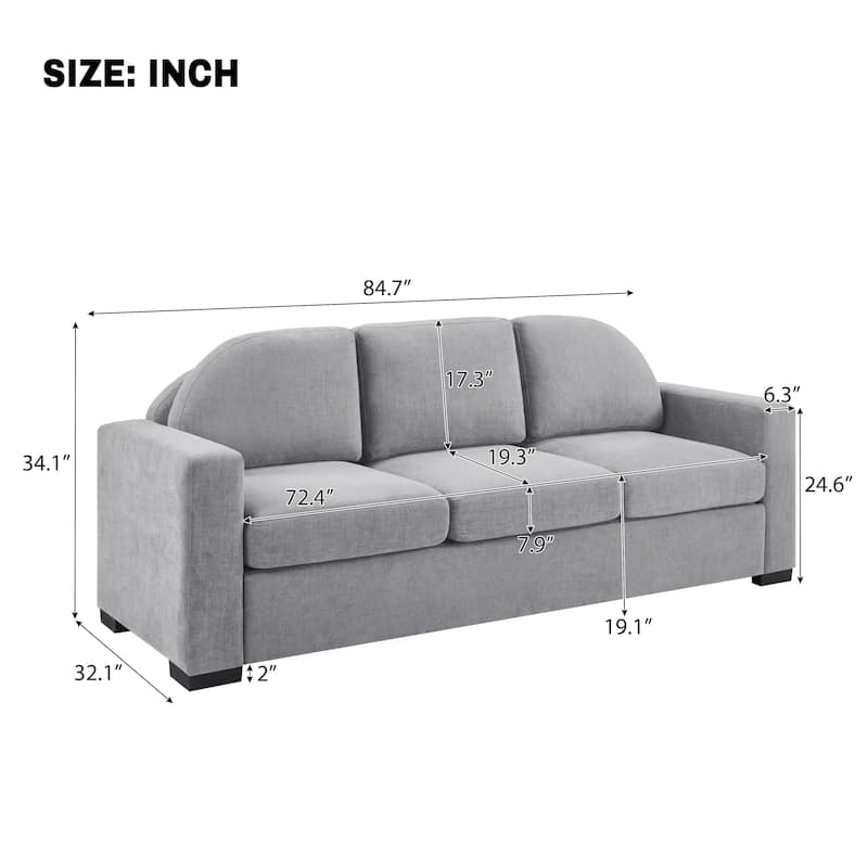 Christopher Knight Home - Dover Modern 84.7" Chenille Upholstered 3-Seater Sofa with Removable Curved Backrest & Cushion