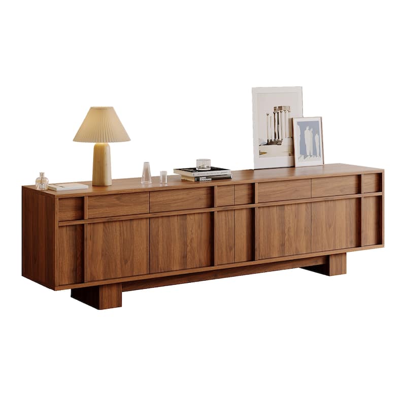 70.87" Mid Century TV Stands, Brown Wood Texture with ample Storages