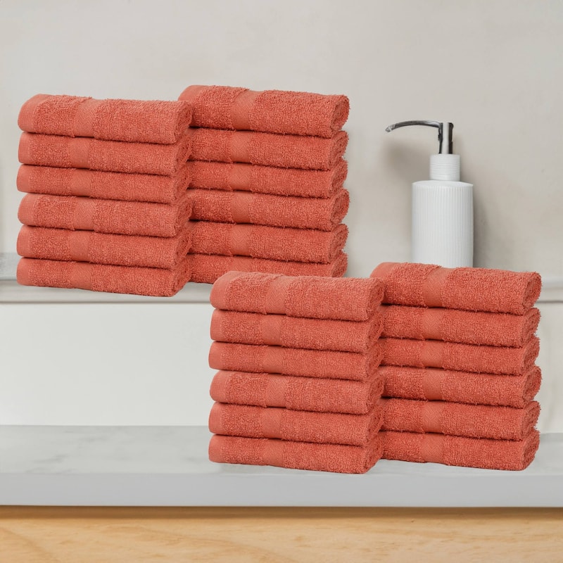 Superior Franklin Cotton Lightweight Face Towel Washcloth Set of 24 - Coral