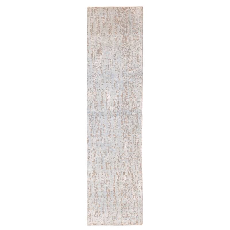 ECARPETGALLERY Hand-knotted Legacy Light Blue Silk, Wool Rug - 2'5 x 10'3