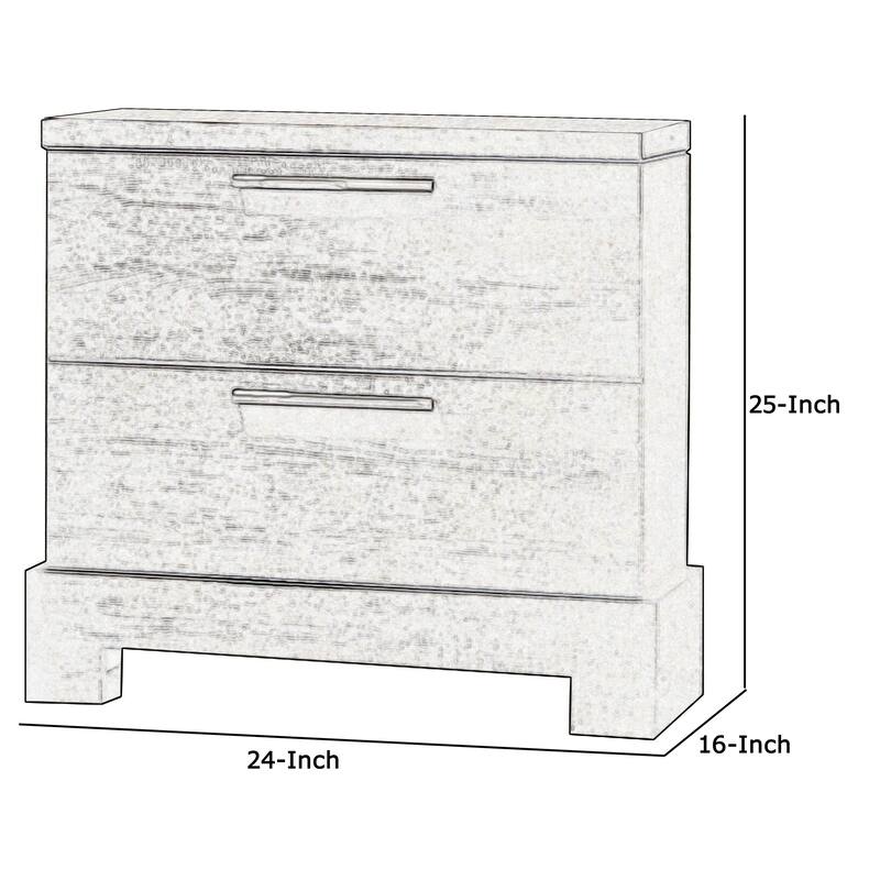 2 Drawer Wooden Nightstand with Bar Pulls and Panel Support, Gray