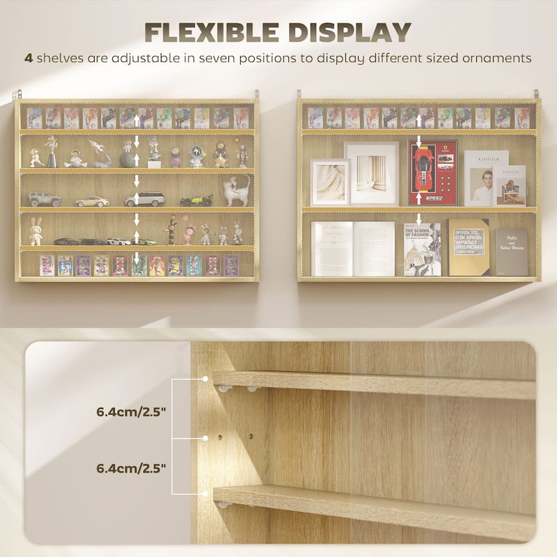 HOMCOM 5-storey Wall Shelf Display Cabinet w/2 Glass Doors and 4 Adjustable Shelves