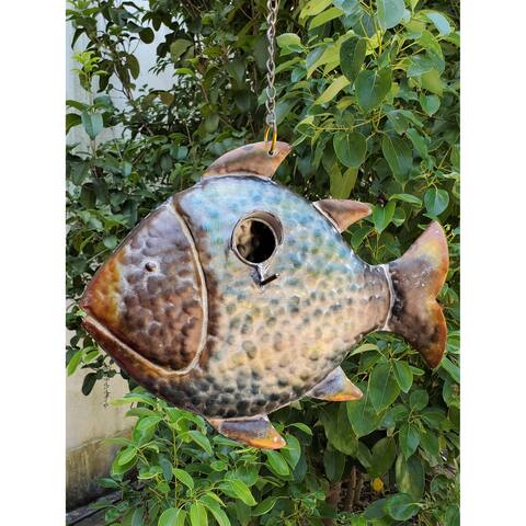 Image showcasing Galvanized Hanging Coastal Birdhouse - Fish - Overstock - 31473454
