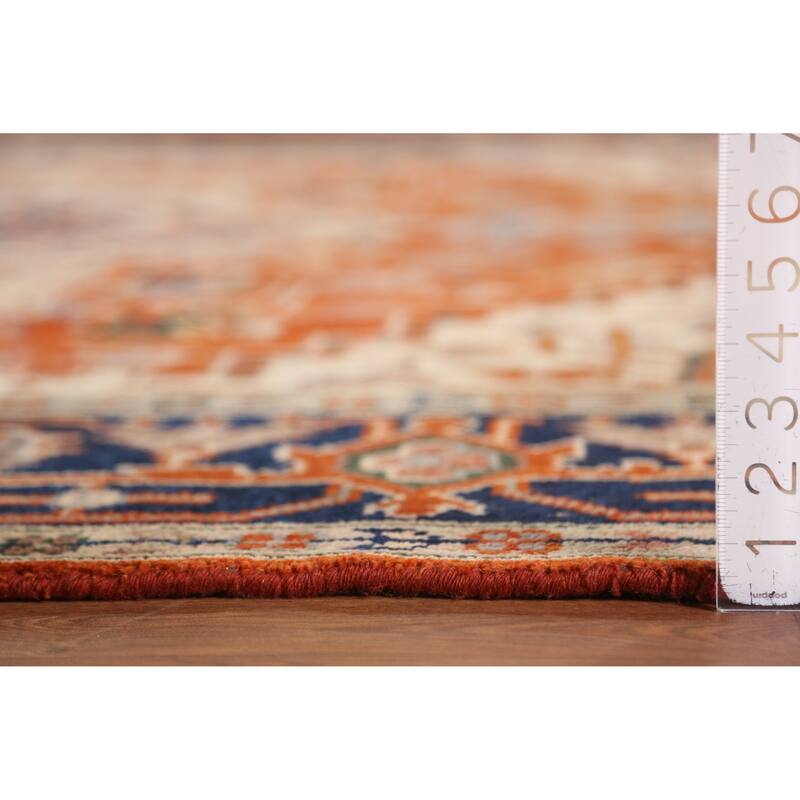 Medallion Heriz Serapi Indian Area Rug Handmade Orange Wool Carpet - 7'10" x 9'9"