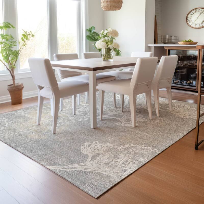 Machine Washable Indoor/ Outdoor Modern Floral Chantille Rug