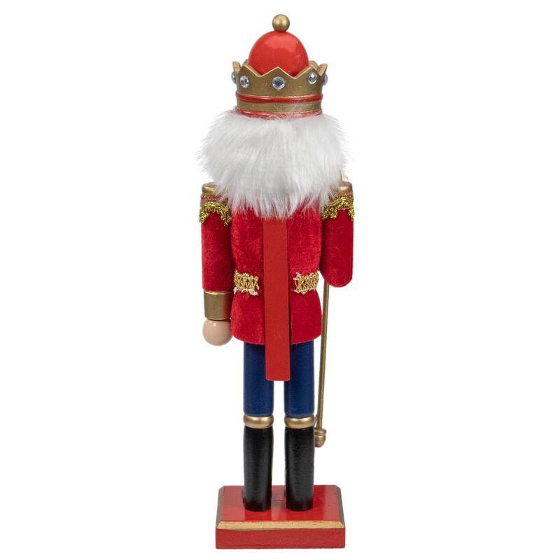 14" Red Gold Christmas Nutcracker King Scepter Tabletop Figurine