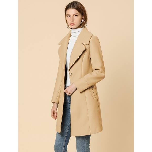 Pervobs Womens Winter Casual Coat Plain Single-Breasted Lapel Trench Coat Soft Warm Outwear Jacket Overcoat
