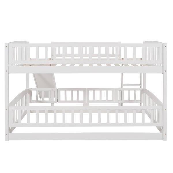 slide 2 of 44, Full Over Full Wooden Bunk Bed,Low Bunk Bed with Built-In Ladders and Slides White