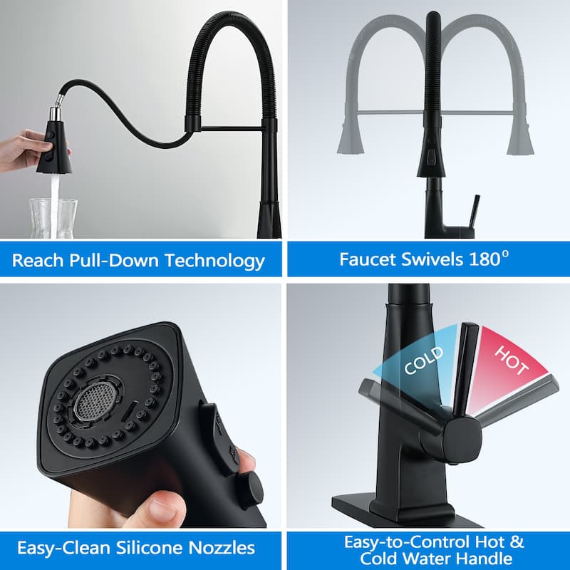 Single Handle Spray 3 Modes Pull Down Kitchen Faucet with Deck Plate