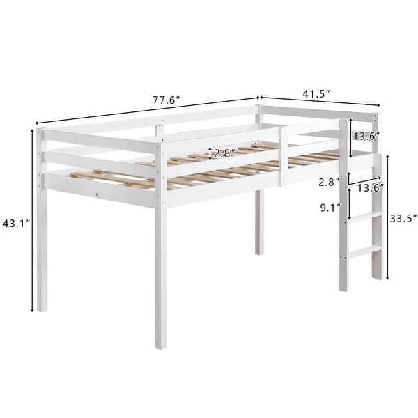 White Twin Solid wood Loft Bed with Ladder