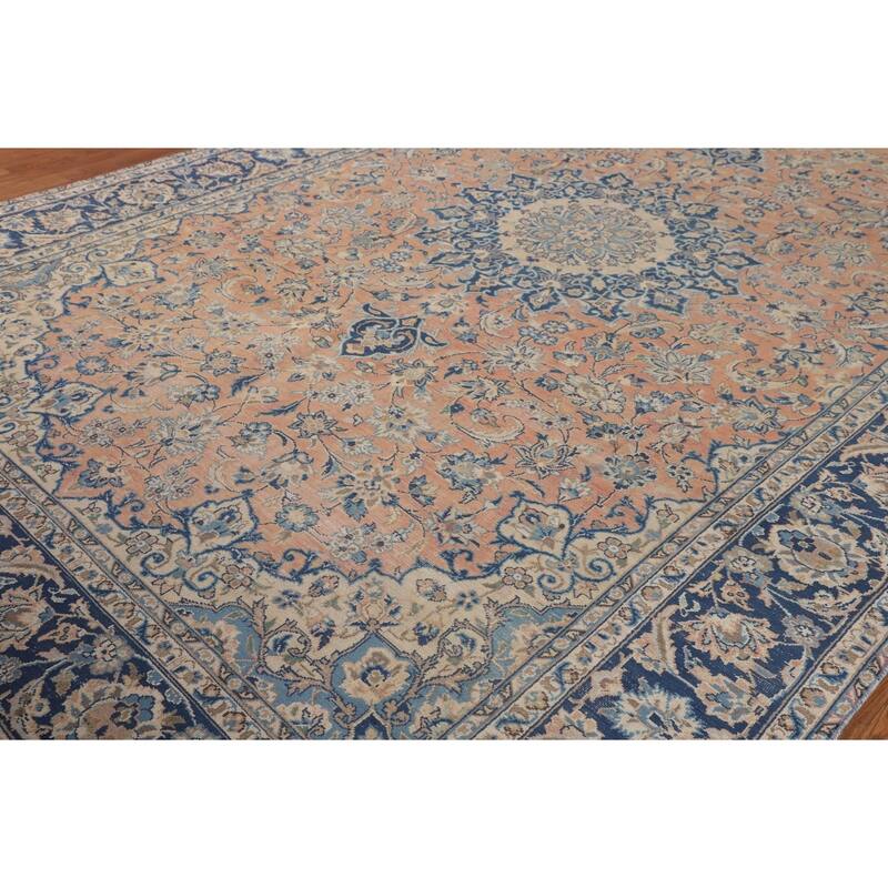 Traditional Orange Kashan Persian Vintage Rug Hand-Knotted Wool Carpet - 8'3"x 13'0"