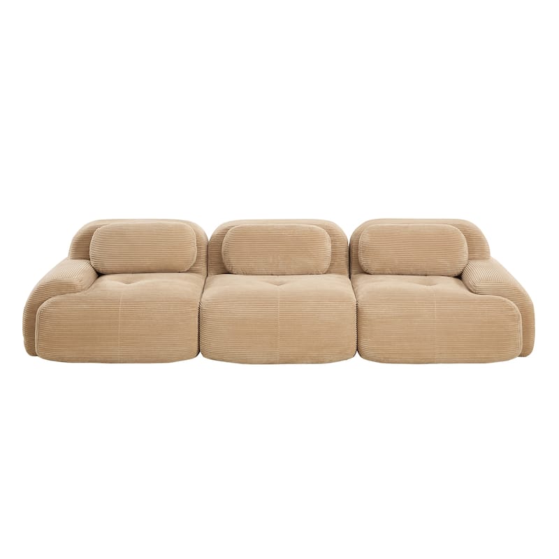 Anmytek Modern 3 Seat Modular Corduroy Sofa Camel No Assembly Sectional Couch