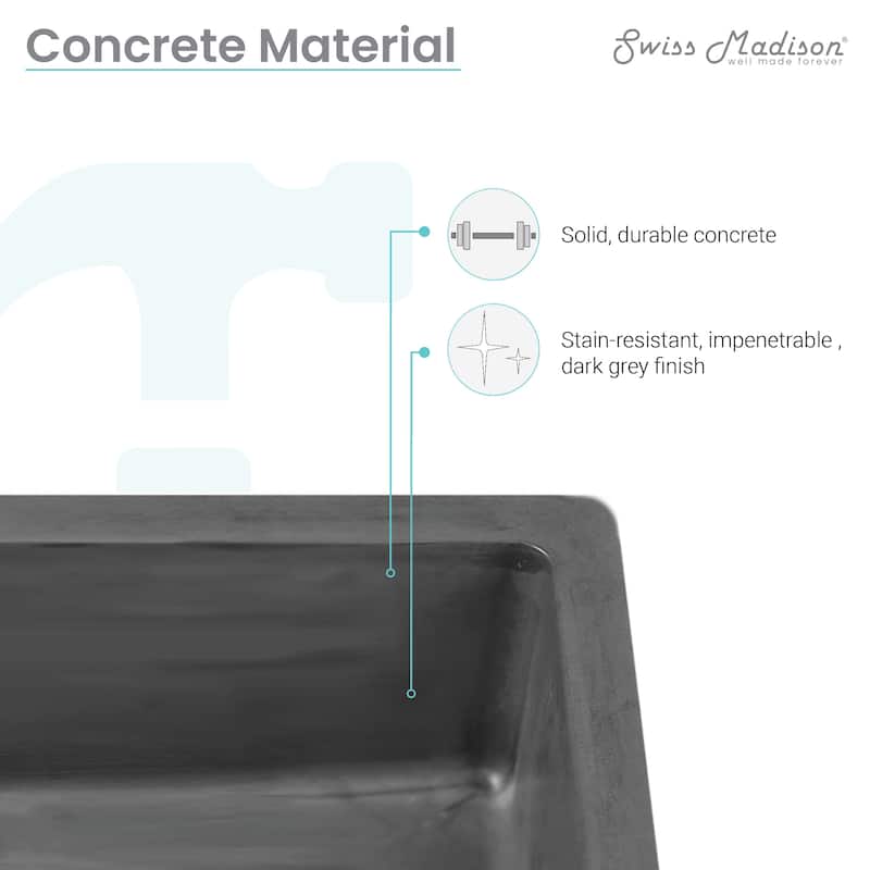 Thun 17.5" Rectangle Concrete Wall-Mount Bathroom Sink In Dark Grey - 17.9" x 10" 5.8"