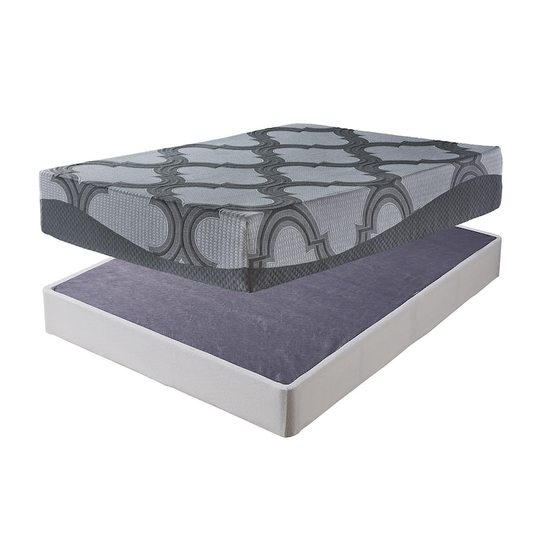 Signature Design by Ashley 12 Inch Ashley Hybrid Gray/White 2-Piece King Mattress Package