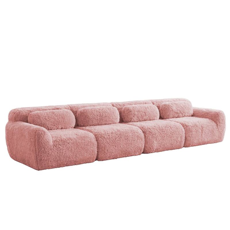 Homy Casa Pink Plush Modular Sectional Sofa Set Soft Cloud Floor Couch