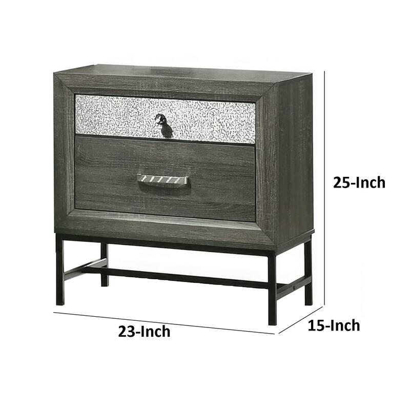 Lito 25 Inch Nightstand, 1 Drawer and Jewelry Tray, Glam Silver, Gray