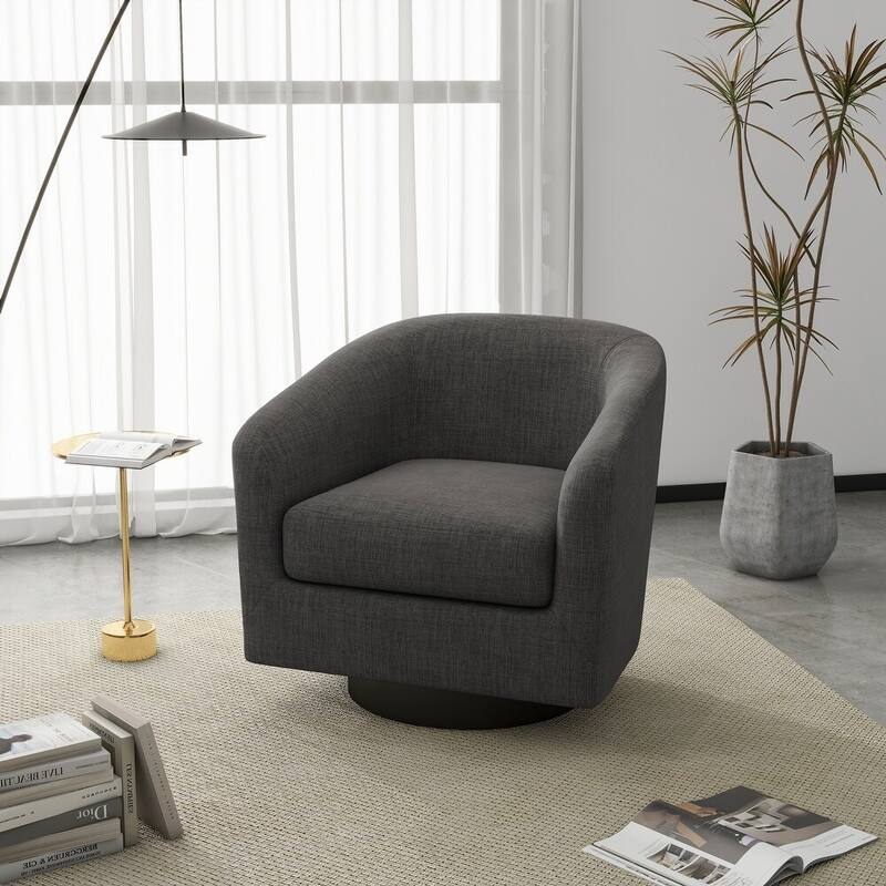 UIXE 360° Swivel Barrel Accent Chair Armchair For Living Room - Single - Grey-Fabric