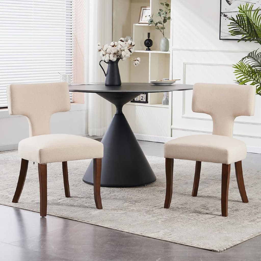 Upholstered Mordern Design T Back Dining Side Chair- Set of 2
