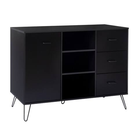 Buffet Cabinet with Wooden Frame and 3 Drawers, Black