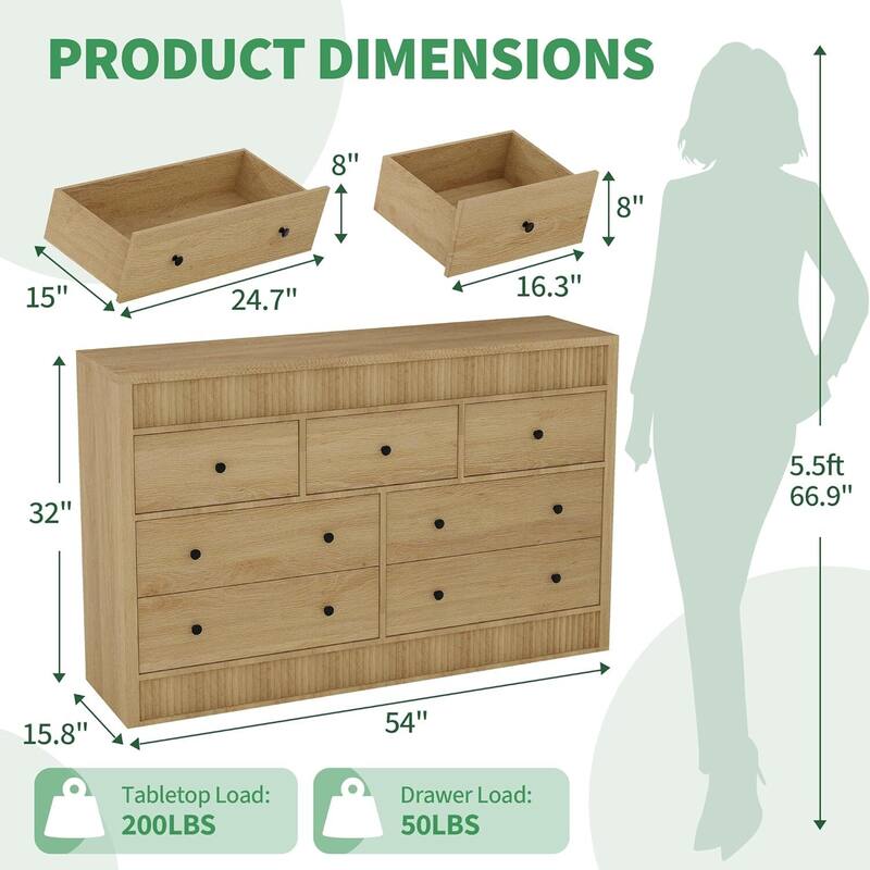 7 Drawer Dresser Storage Organizer for Living Room, Bedroom, Hallway