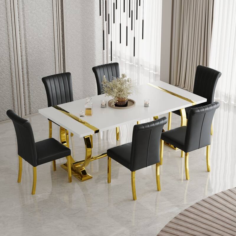 Luxury Dining Table Set with PU Leather Dining Chairs