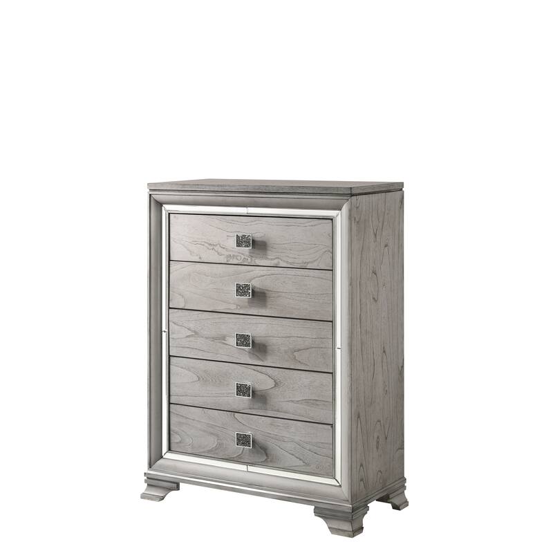 Evonne 5 Piece Gray LED Upholstered Panel Bedroom Set